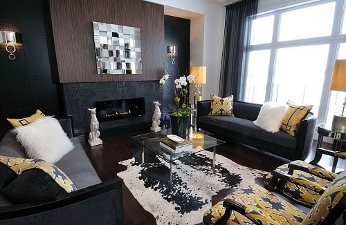 gray black gold living room