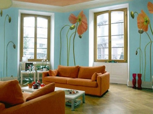 orange teal living room