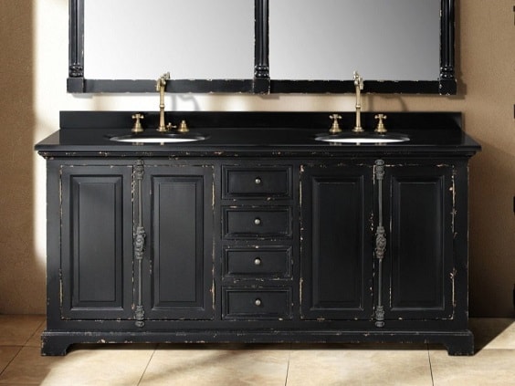 Distressed Black Raised Panel Bathroom Vanity